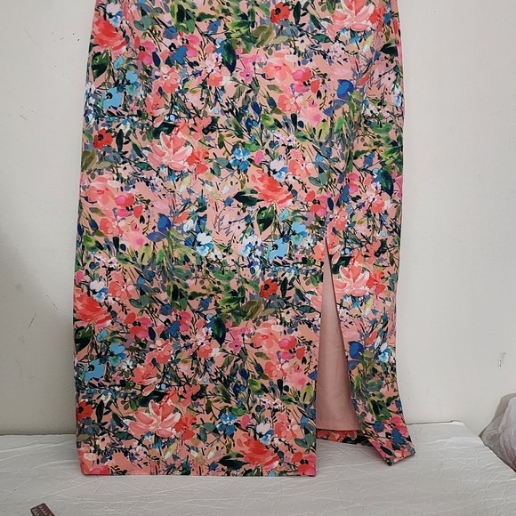 AIDAN BY AIDAN MATTOX Off Shoulder Sheath Dress Pink Floral Garden Party Slit 10 - Picture 7 of 15